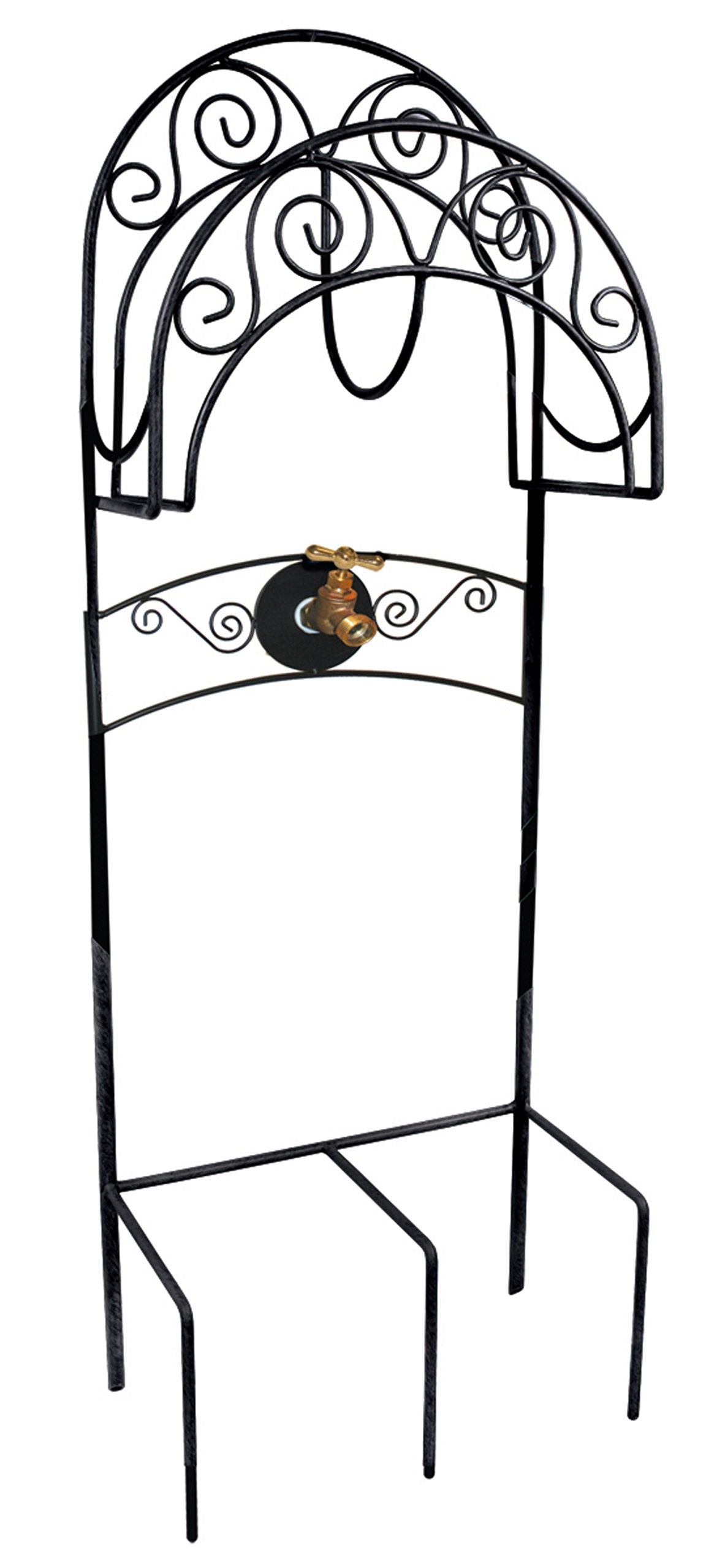 Liberty Garden front view of black Carrington hose stand showing overall design and neat hose storage