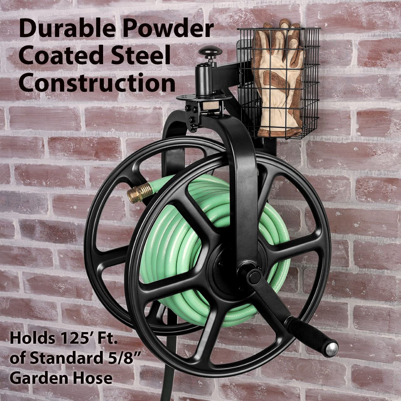 Liberty Garden lifestyle image on patio showing tidy hose storage and attractive exterior look