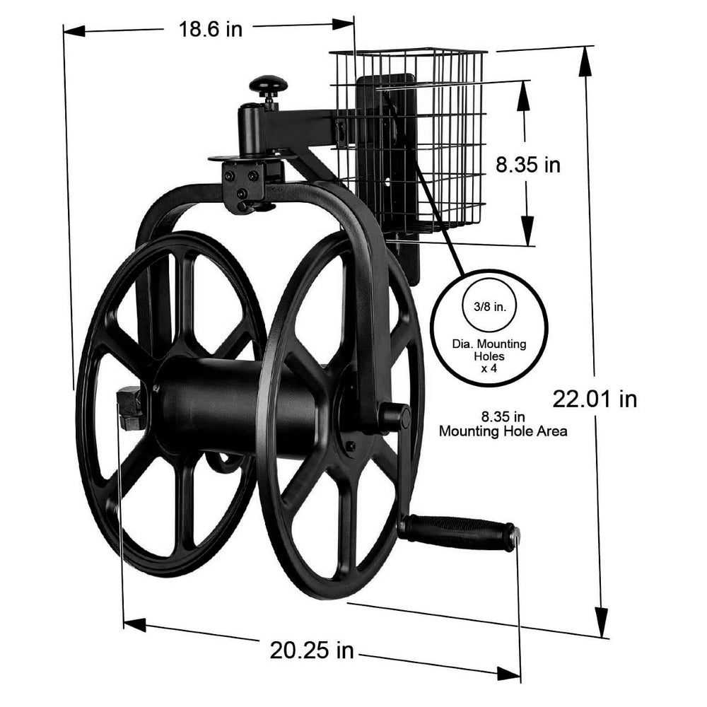 Liberty Garden reel with 125ft 5/8-inch hose to show capacity and yard coverage