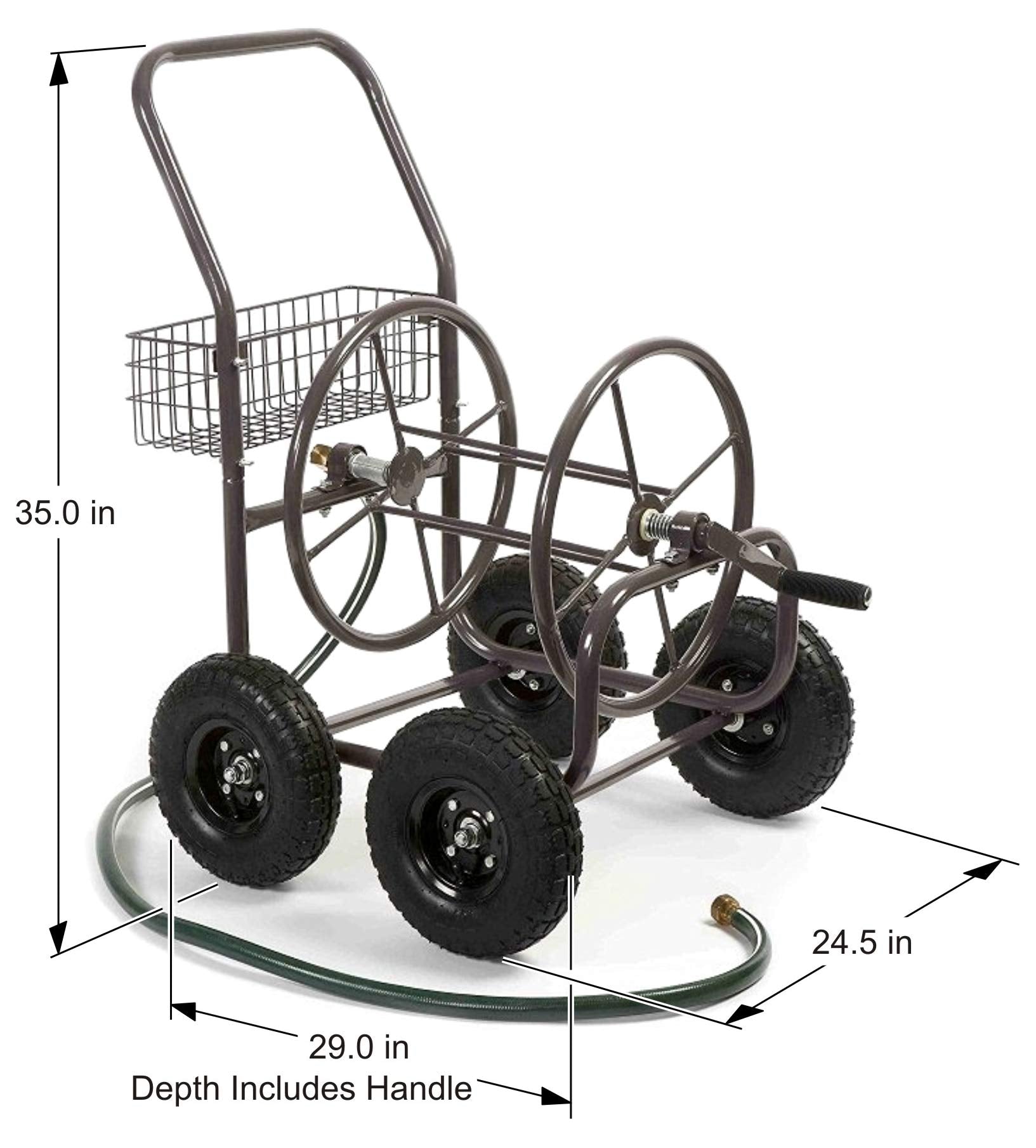 Liberty Garden side profile loaded with hose to show 250 ft capacity