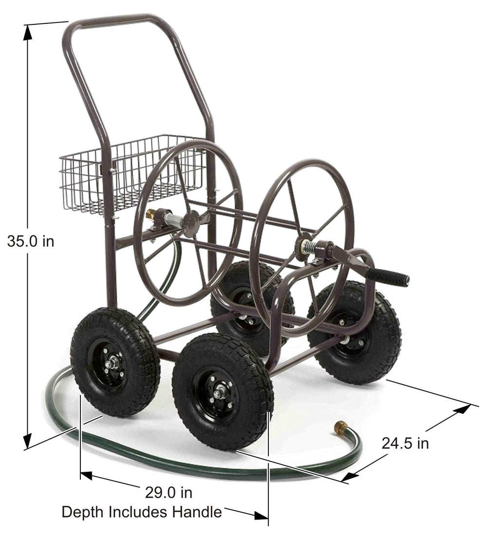 Liberty Garden side profile loaded with hose to show 250 ft capacity