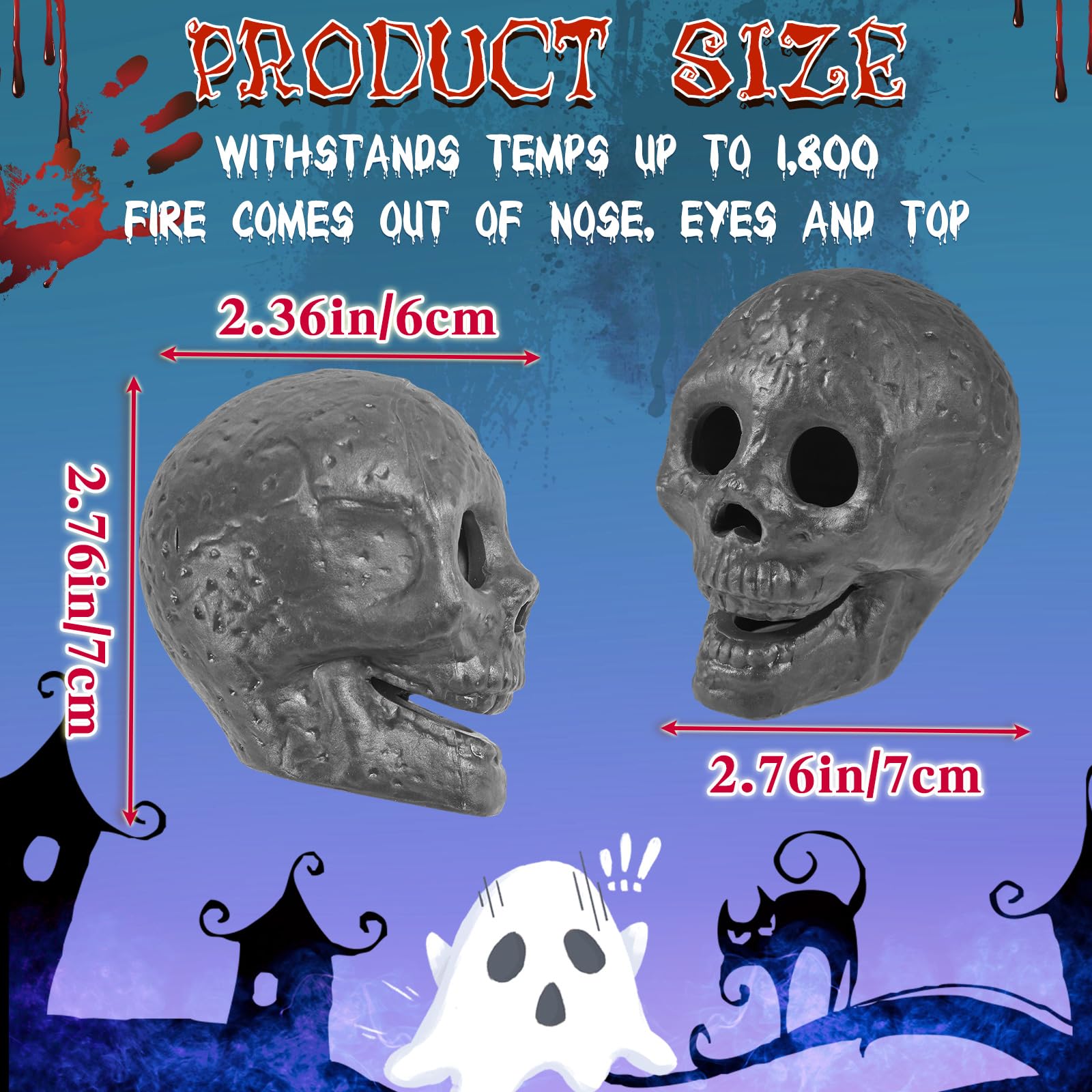 Libima close-up of skull eye and nose openings highlighting flickering flame effect