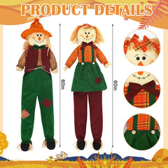 Libima scarecrow seated on porch providing instant autumn curb appeal