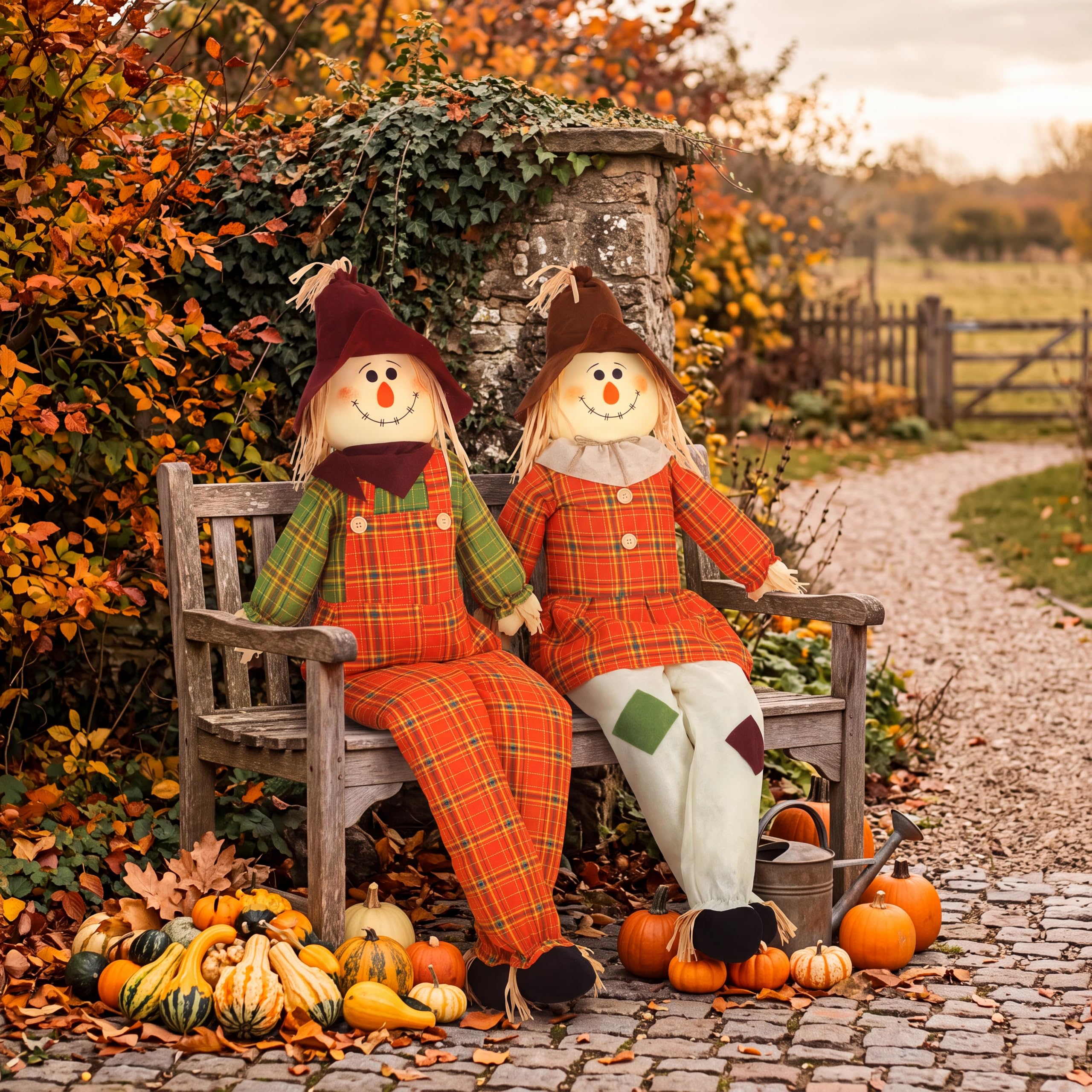 Libima scarecrow beside a chair demonstrating life-size 60-inch scale