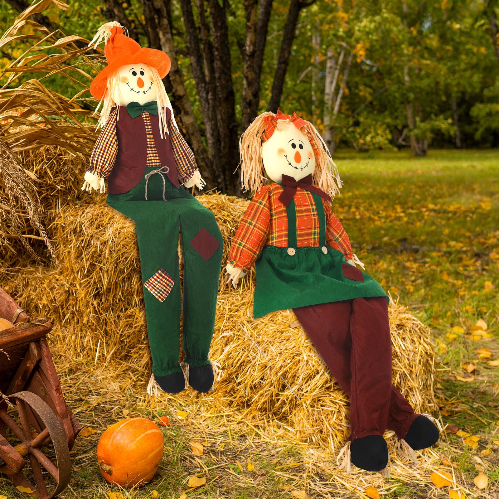 Libima scarecrow next to chair showing 60-inch life-size scale