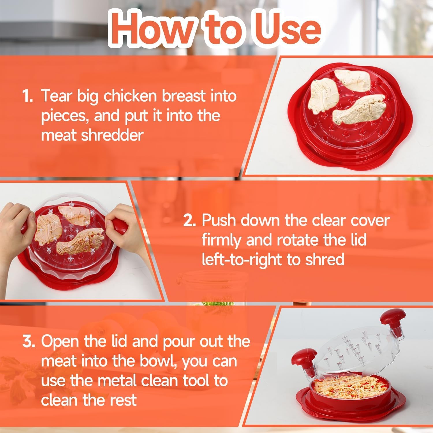 liboyixi in-use shredding chicken illustrating fast, even meat shredding
