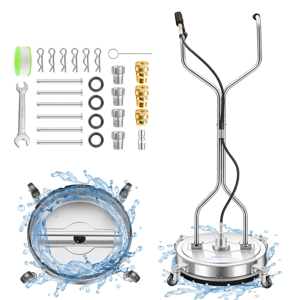 LidoDola front view of 20-inch surface cleaner showing robust build, quick setup benefit