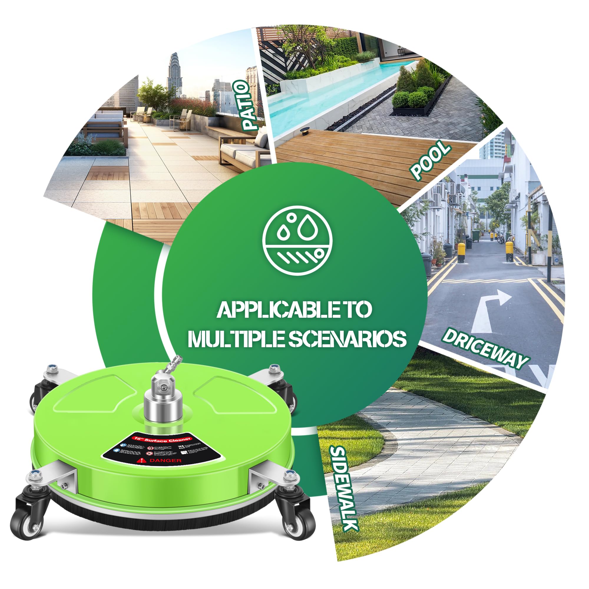 LidoDola surface cleaner in use on driveway illustrating broad coverage and streak-free results