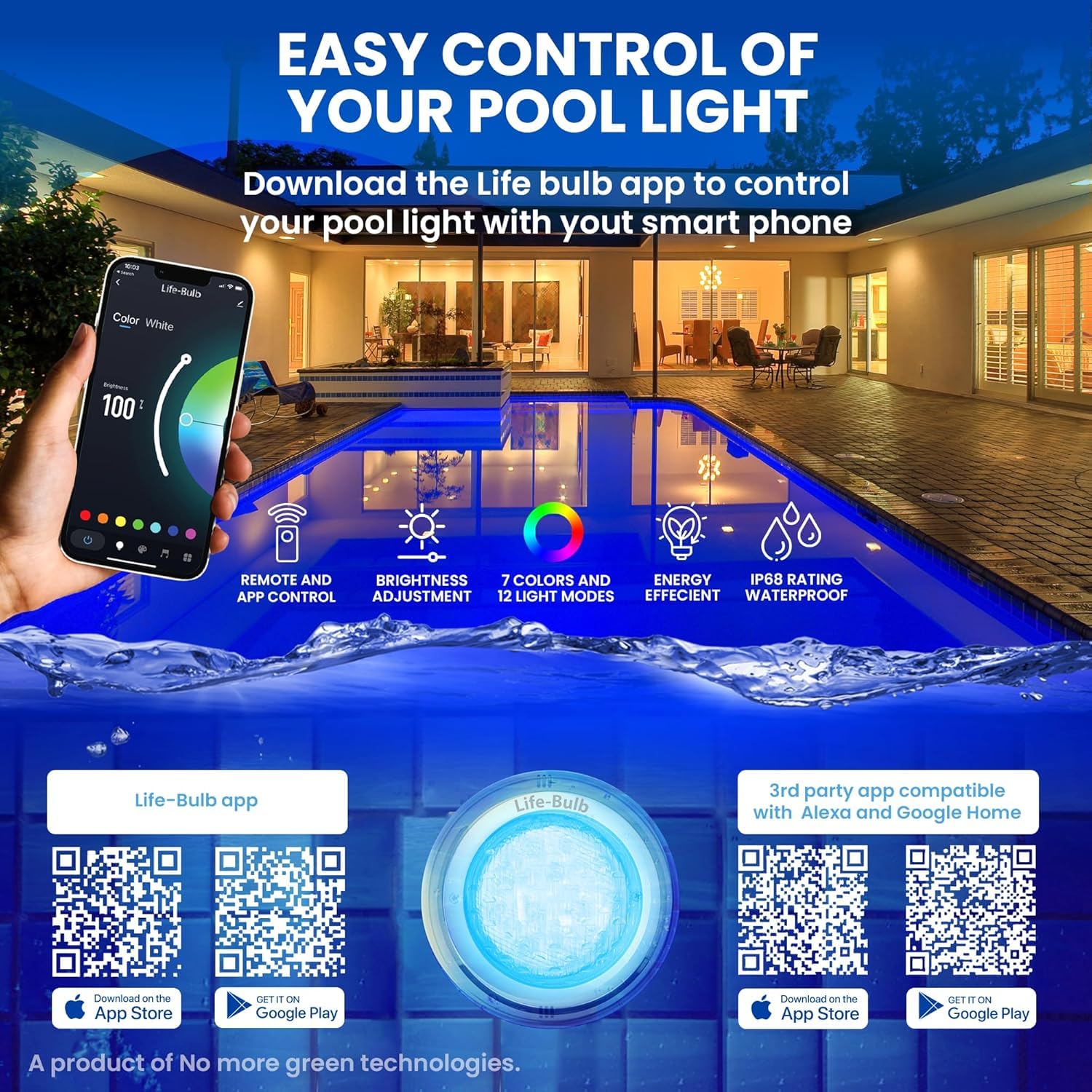 Life-Bulb lit in backyard pool setting demonstrating ambiance enhancement