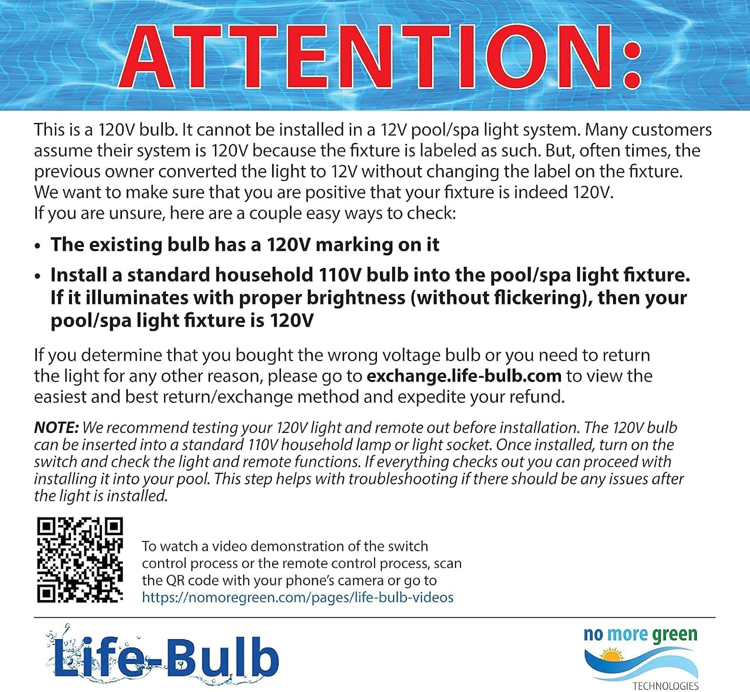 Life-Bulb bright white beam demonstrating high-lumen pool visibility