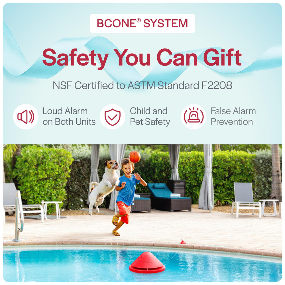 Lifebuoy pool unit held in hand showing size and portability for vacations or multi-site use