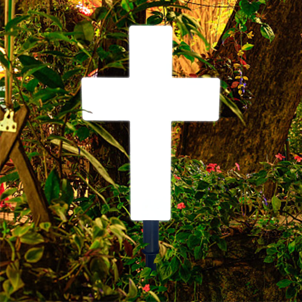 Lifeholic front view of illuminated cross showing clear silhouette benefit