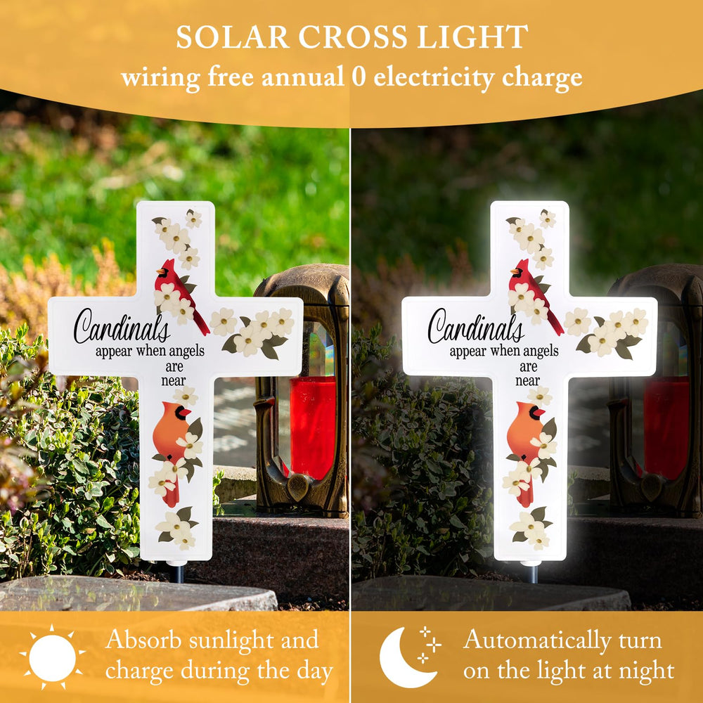 Lifeholic solar cross inserted into soil at gravesite, demonstrating stable ground placement