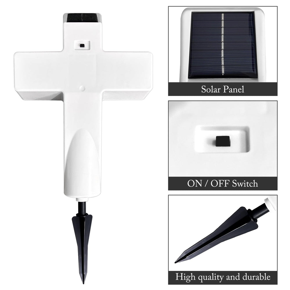 Lifeholic solar cross glowing at night over flowers, creating peaceful evening illumination