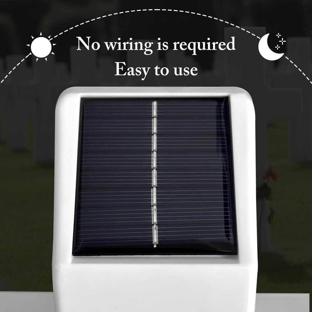 Lifeholic solar cross beside ruler for size comparison, showing compact memorial dimensions