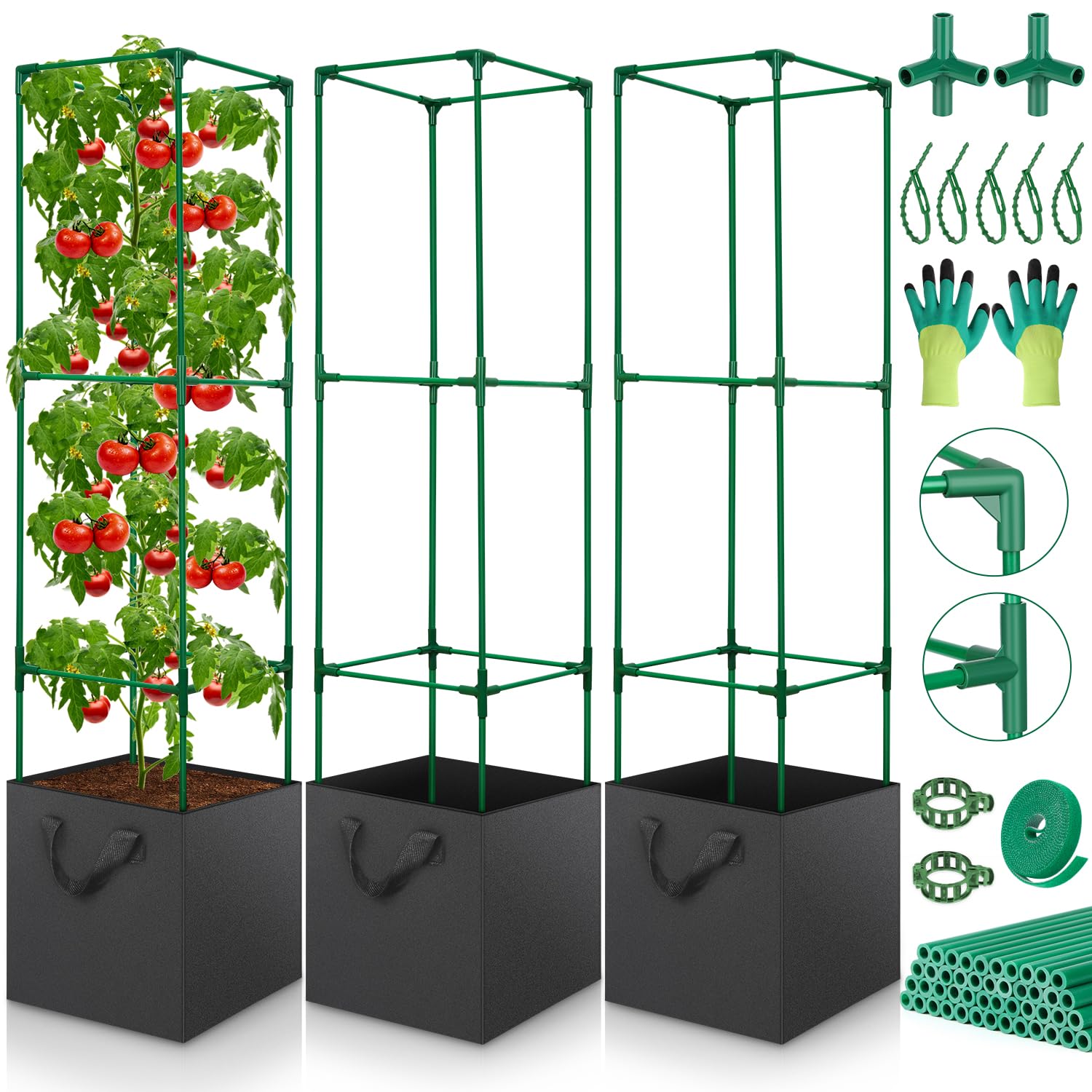LifeisLuck complete kit front view showing cages and grow bags for neat gardening