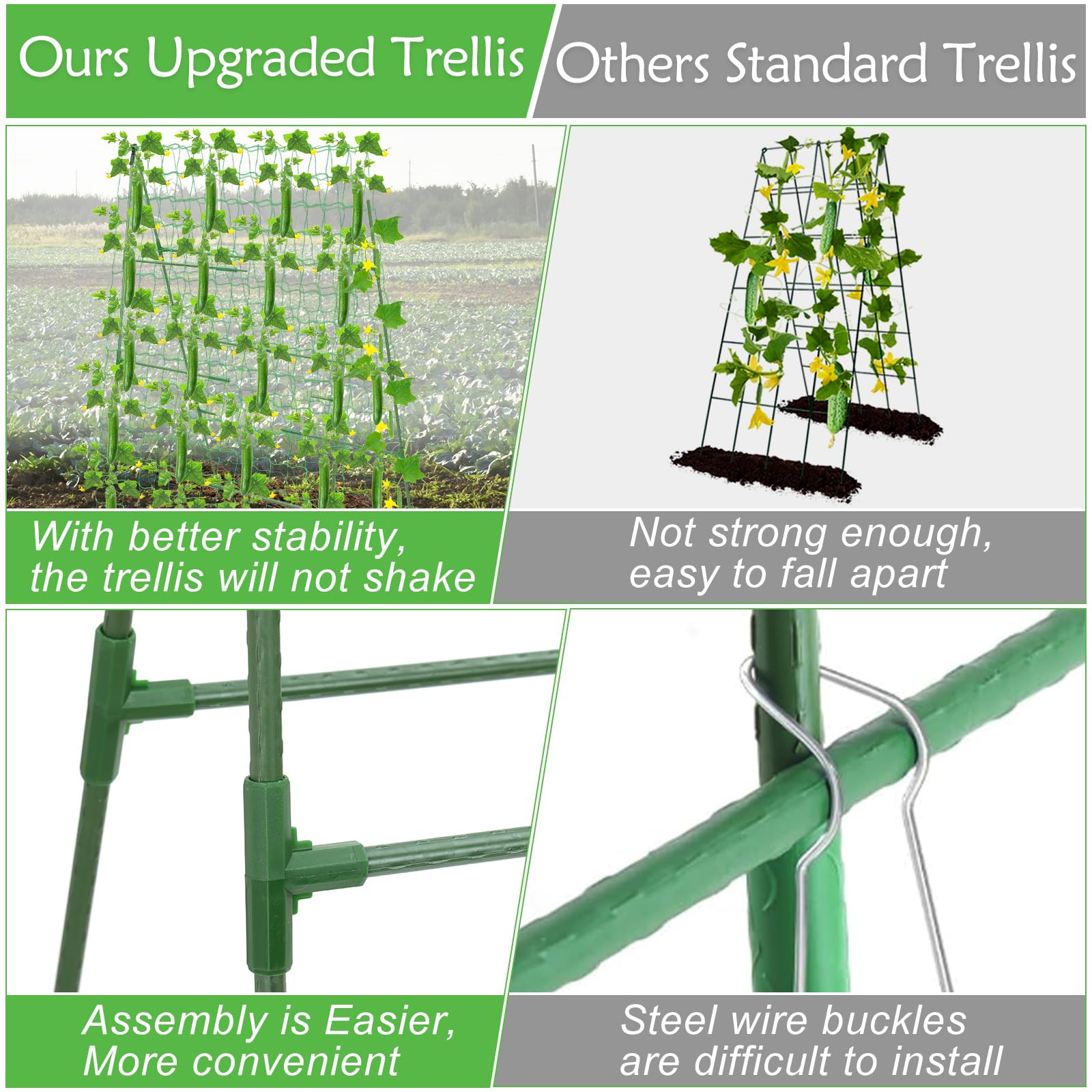LifeisLuck trellis with cucumber vines illustrating easy harvest access