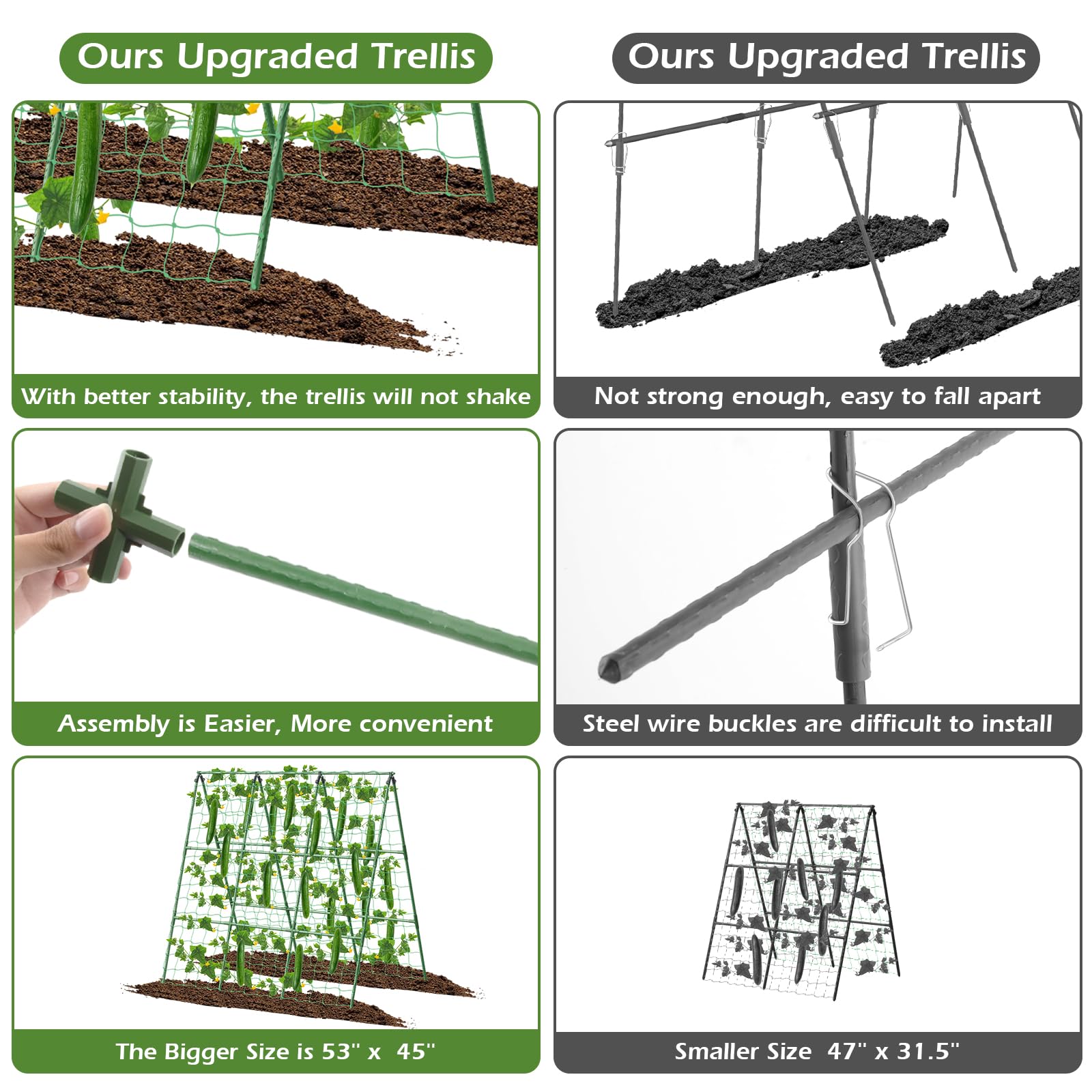 LifeisLuck trellis with cucumbers climbing for easier harvesting
