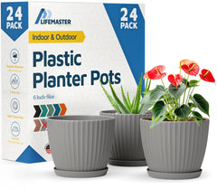 Lifemaster front view of 24-pack showing minimalist gray planters protecting surfaces
