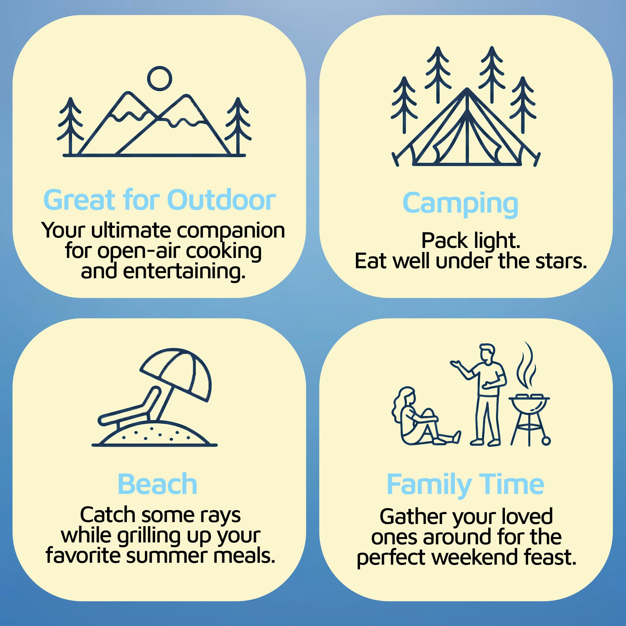 Lifemaster at campsite cooking dinner showing outdoor usability and family-friendly meals