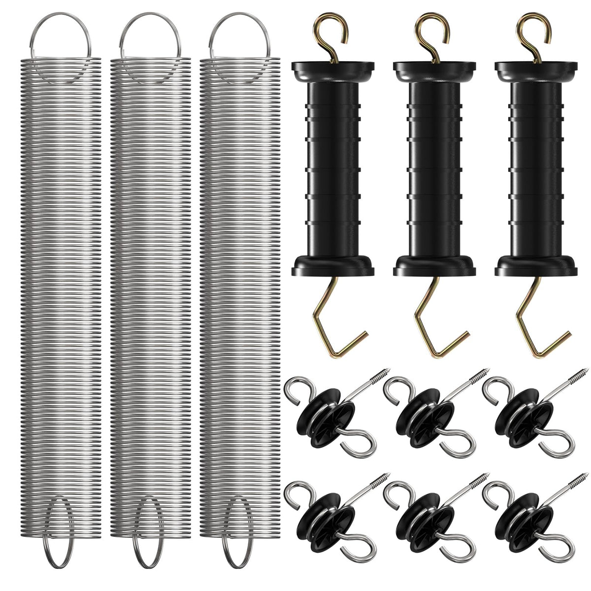LIFENCE front view of kit with handles springs and insulators for quick setup