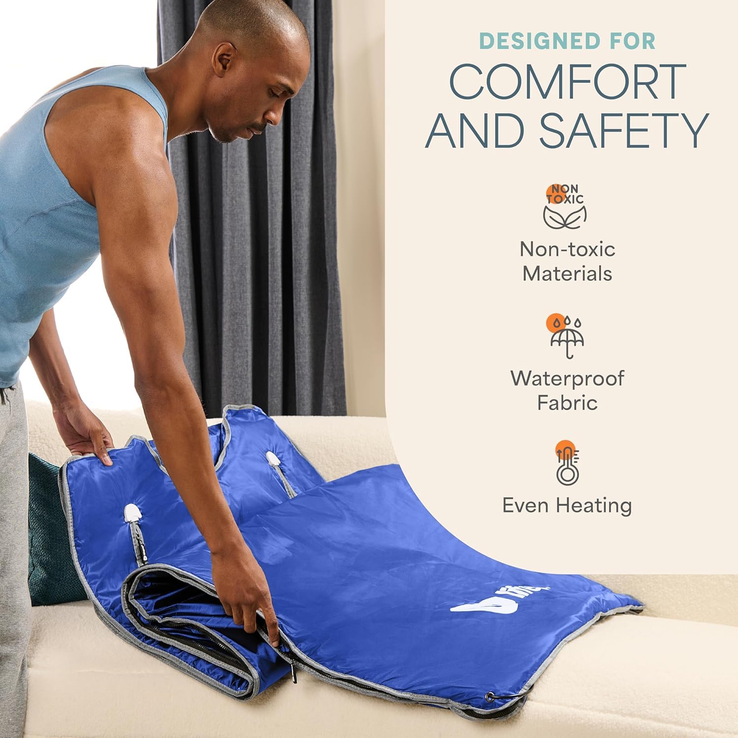 LifePro blanket folded into storage bag showing compact portability benefit