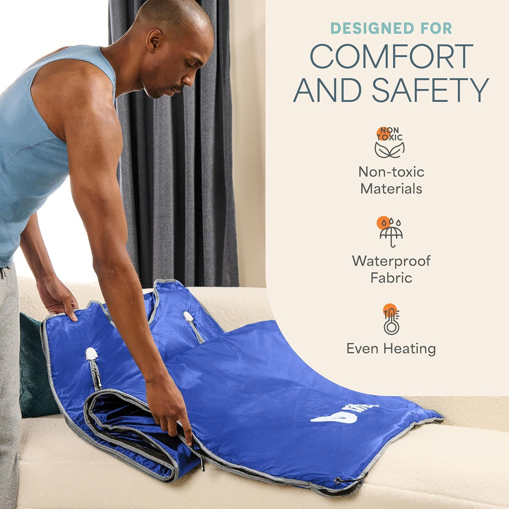 LifePro blanket folded into storage bag showing compact portability benefit