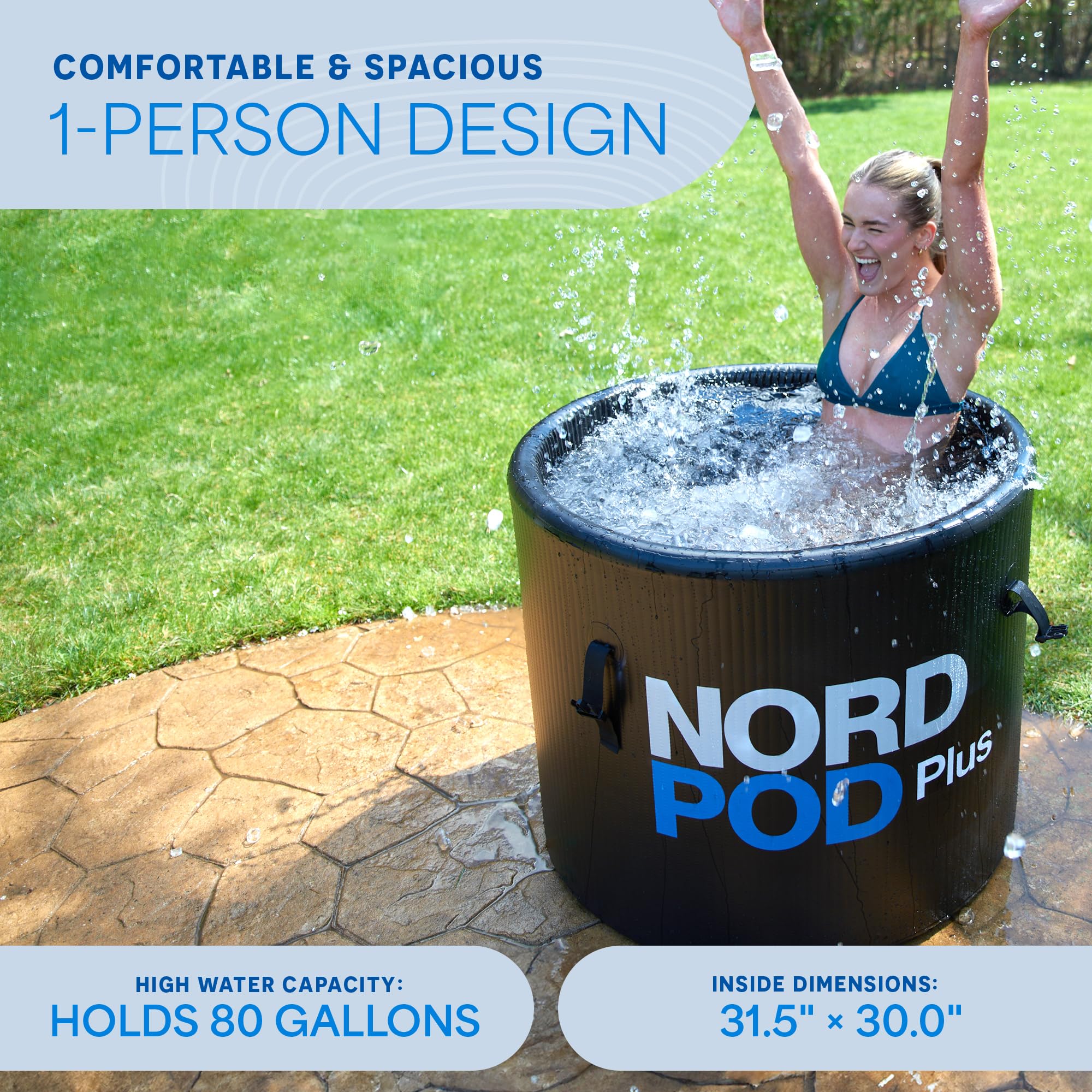 LifePro NordPod user seated inside showing full‑body immersion capacity
