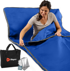 LifePro RejuvaWrap front view closed showing compact portable sauna benefits