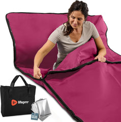 LifePro full-front view of the RejuvaWrap blanket showing full-body coverage and ease