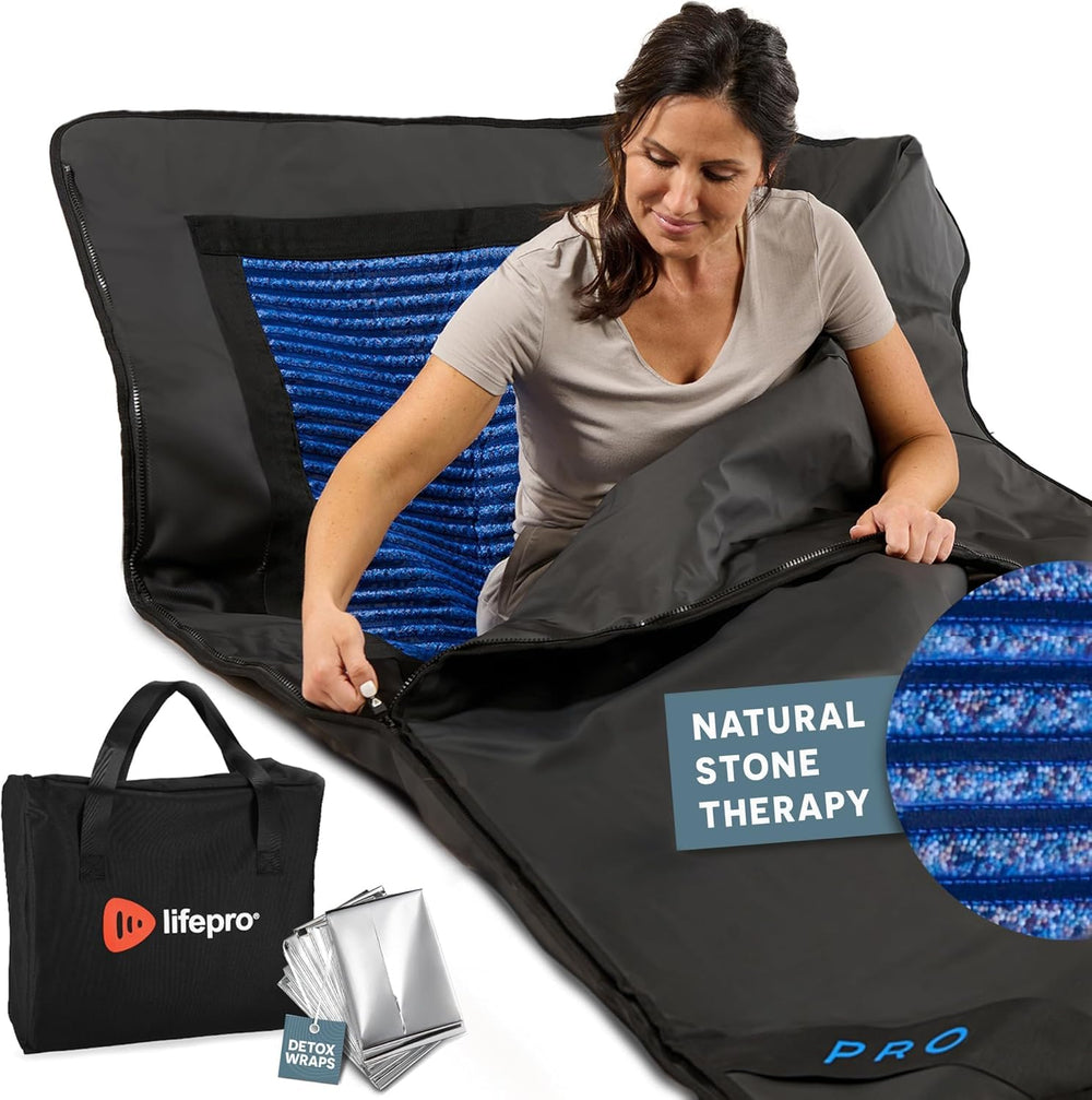 LifePro front view of full-size sauna blanket showing roomy coverage and controls