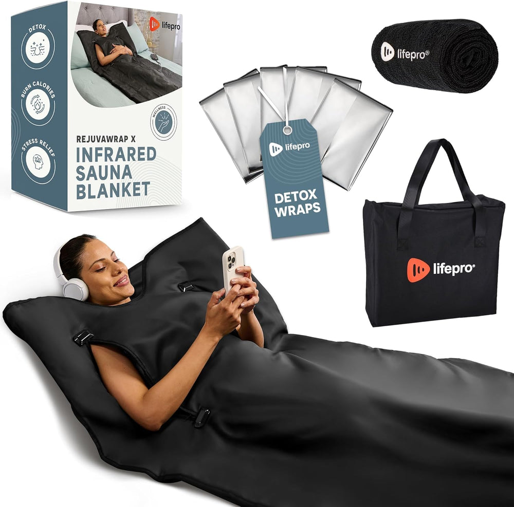 LifePro front view of blanket showing full-body coverage and easy setup benefit