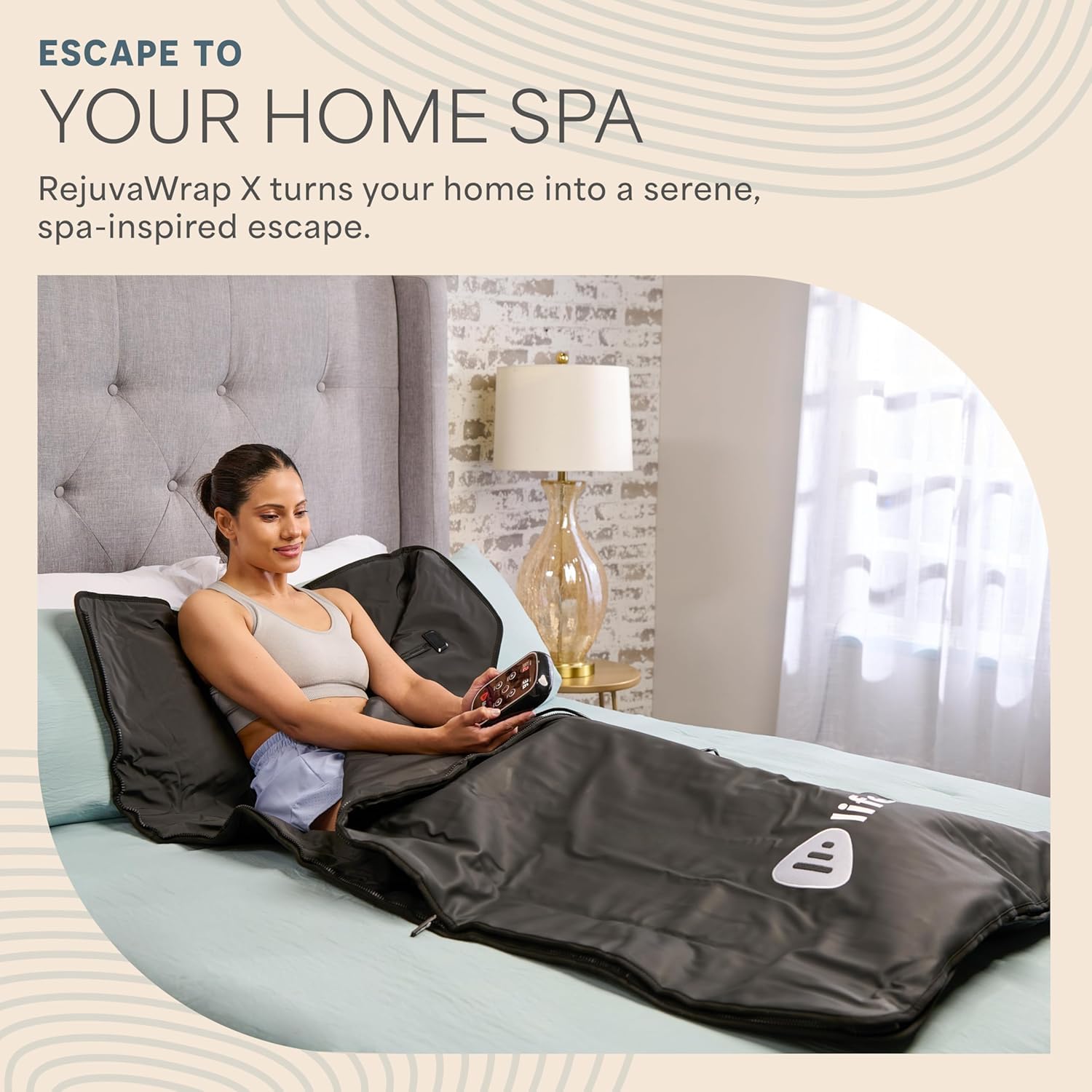 LifePro blanket in living room use showing comfortable at-home sauna session