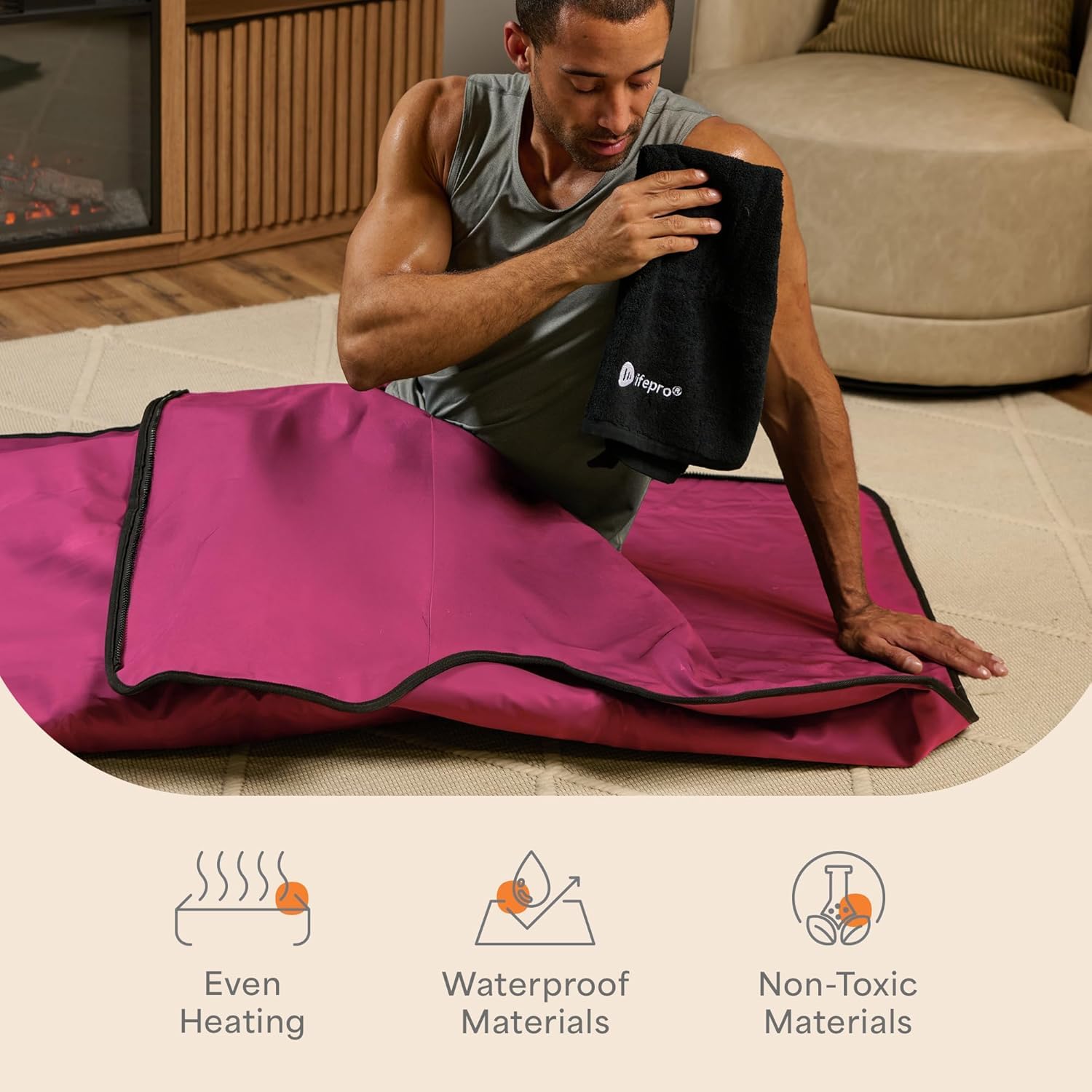 LifePro lifestyle image: RejuvaWrap set up on bed showing comfortable home use