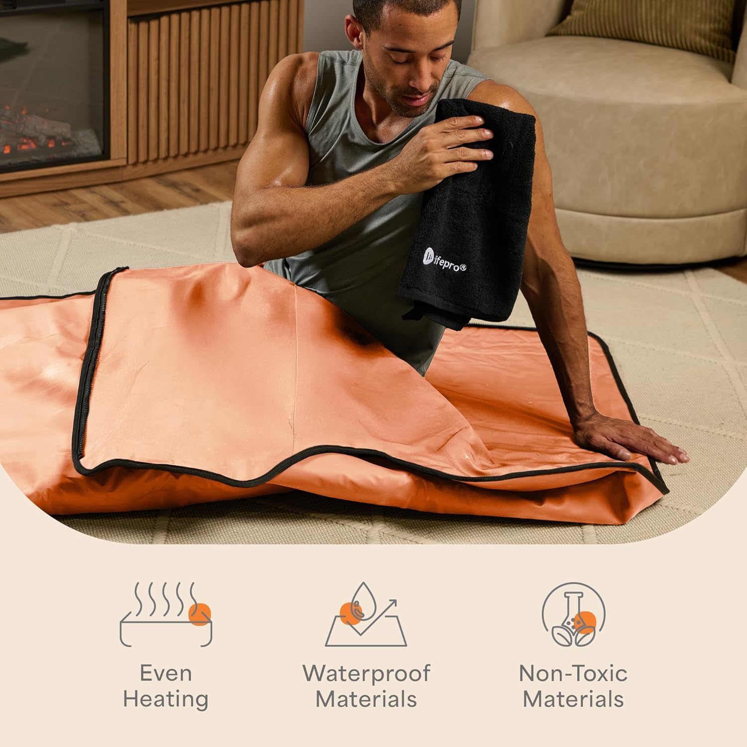 LifePro person using blanket at home showing hands-free heat session