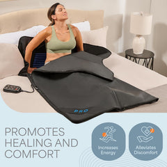 LifePro controller and remote laid out to show temperature settings and low-EMF labeling