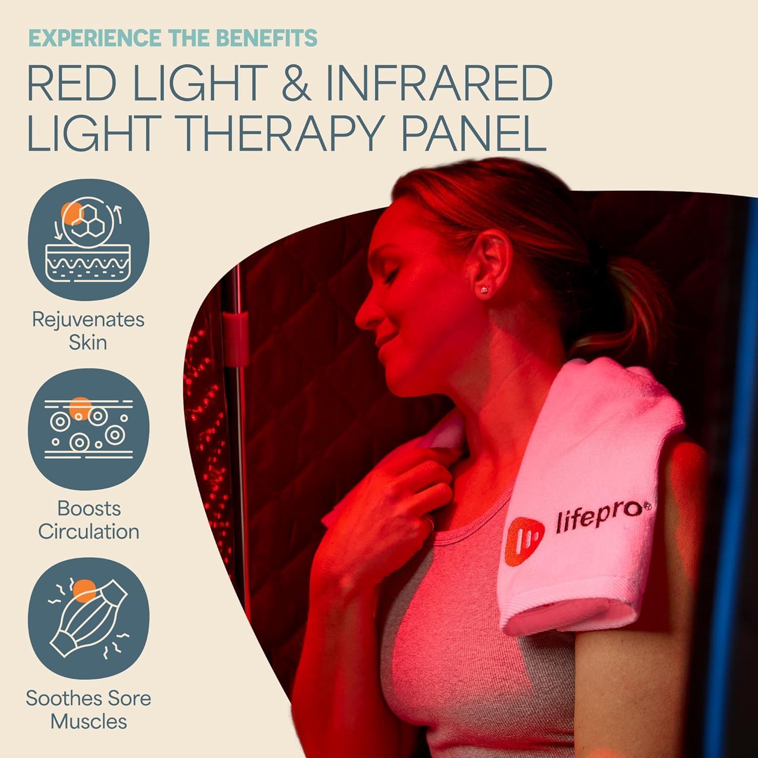 LifePro Revivify close-up of the 105-LED red light panel showcasing therapy LEDs