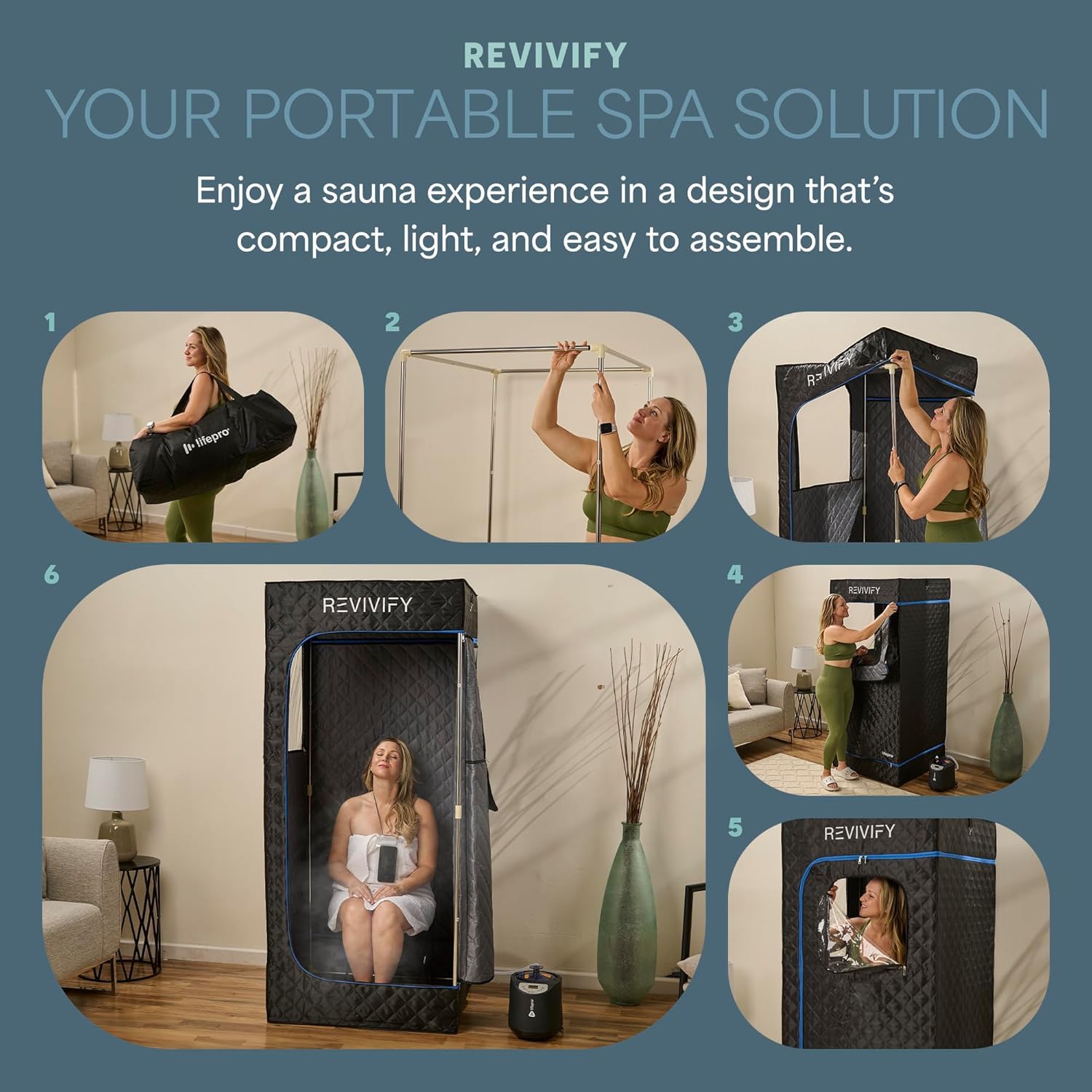 LifePro Revivify smartphone app and remote control demonstrating convenient session management