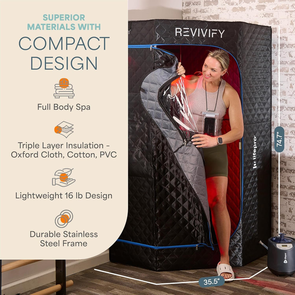 LifePro Revivify steamer unit detail highlighting 2.6L tank and control panel