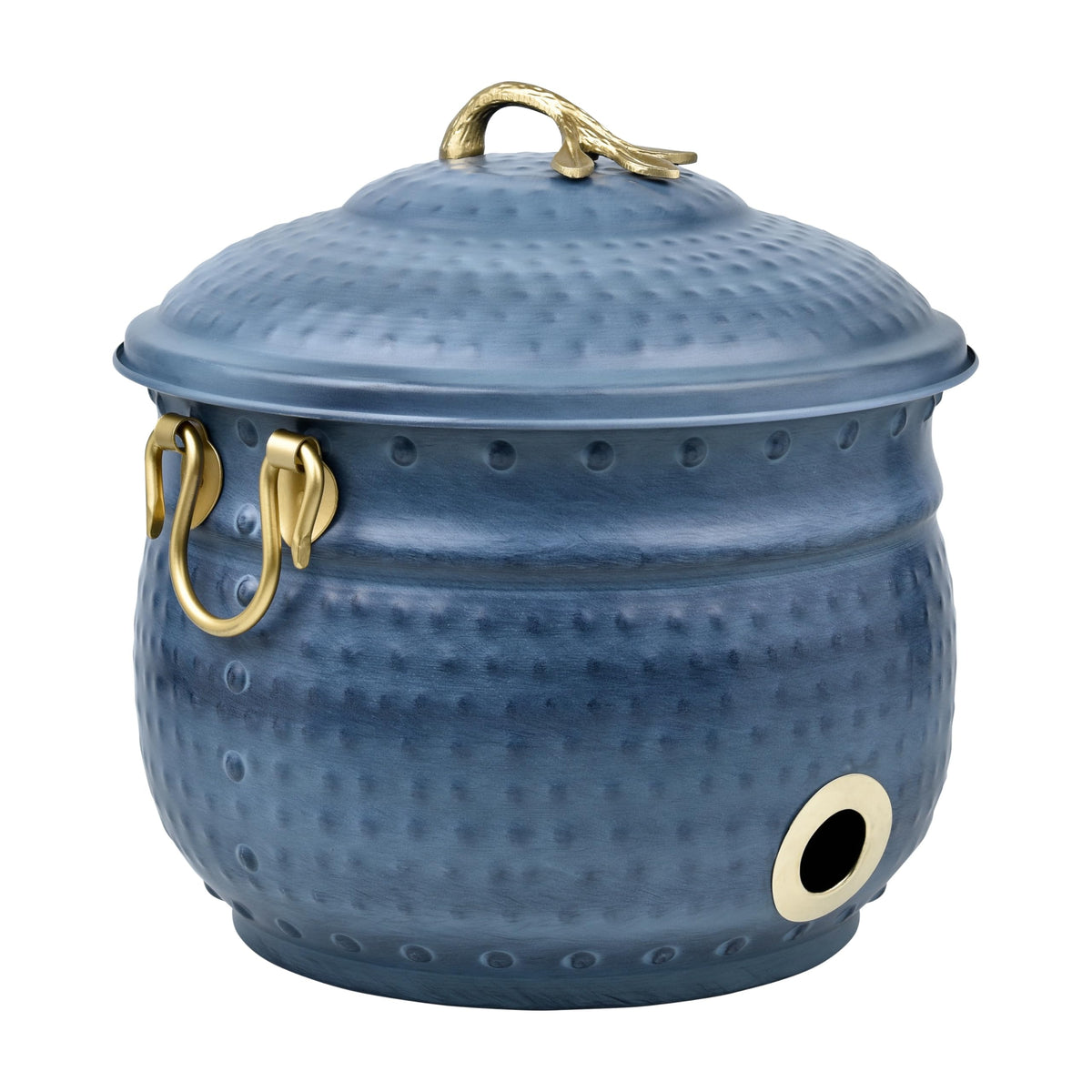 LifeSmart front view of antique-green hose pot showing elegant storage benefit