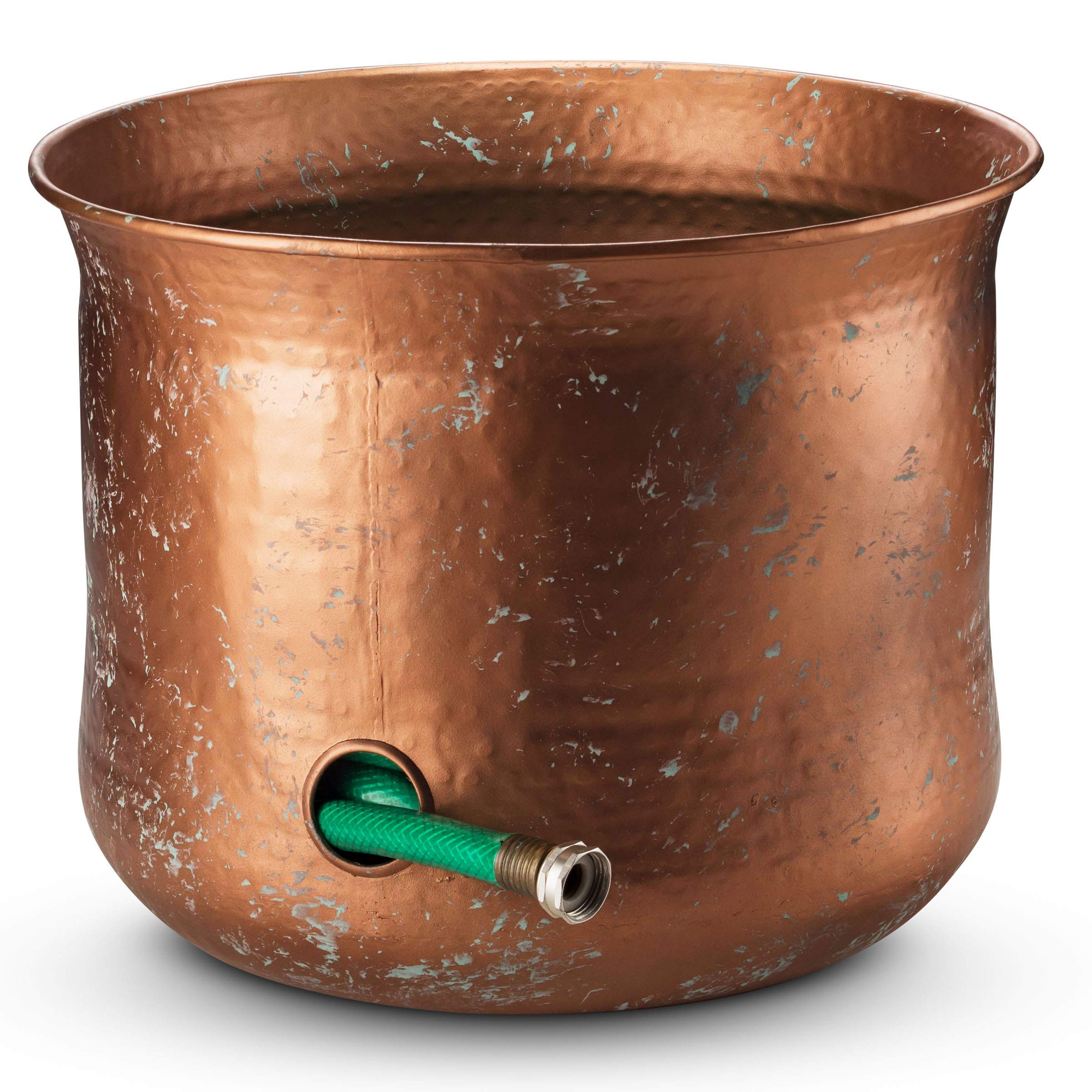 LifeSmart front view of pot holder showing rustic finish and neat hose concealment benefit