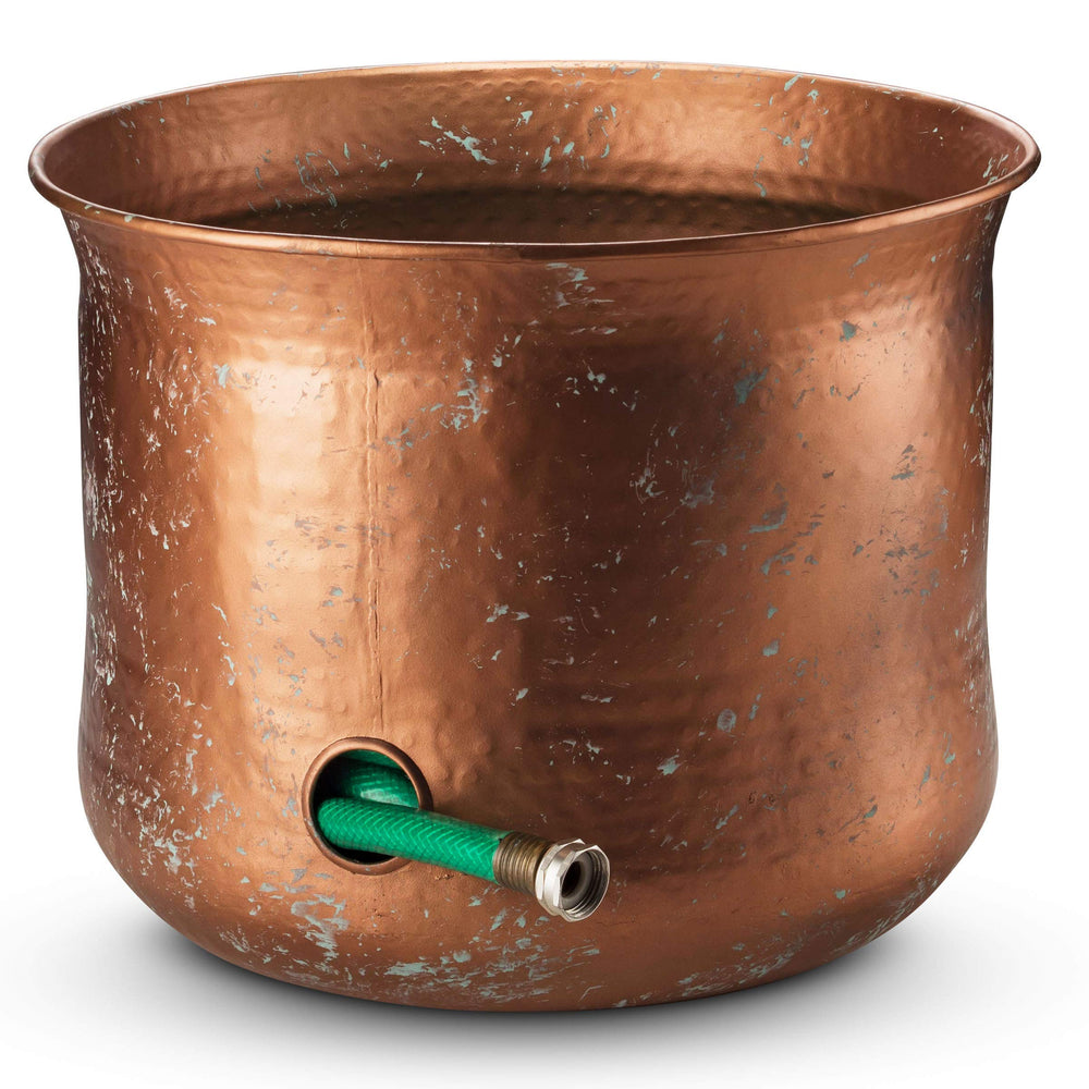LifeSmart front view of pot holder showing rustic finish and neat hose concealment benefit