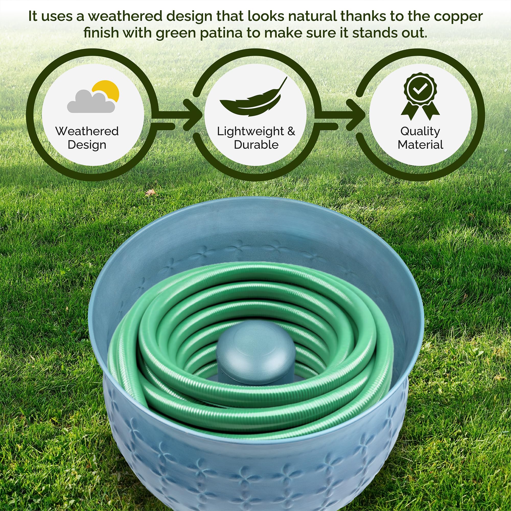 LifeSmart lid detail highlighting patterned finish and protective antique coating benefit
