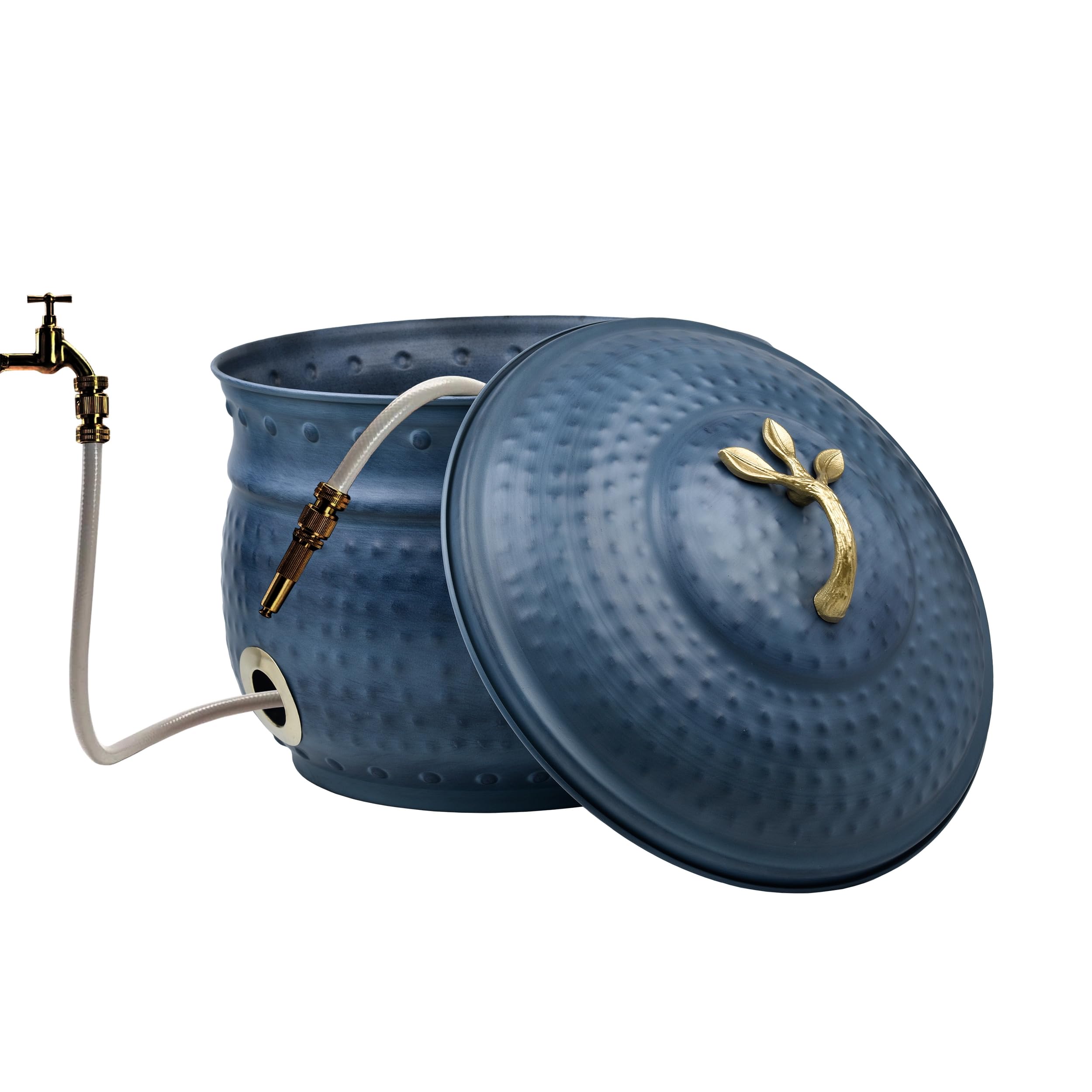 LifeSmart patio scene showing decorative hose pot enhancing outdoor space