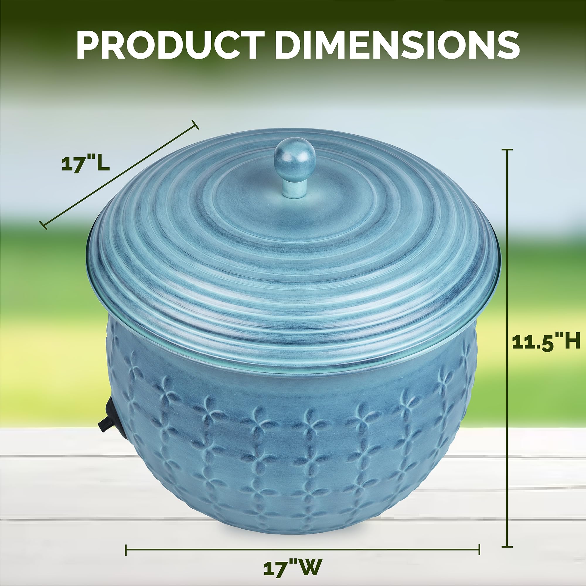LifeSmart scale comparison with garden tools demonstrating size and stable footprint