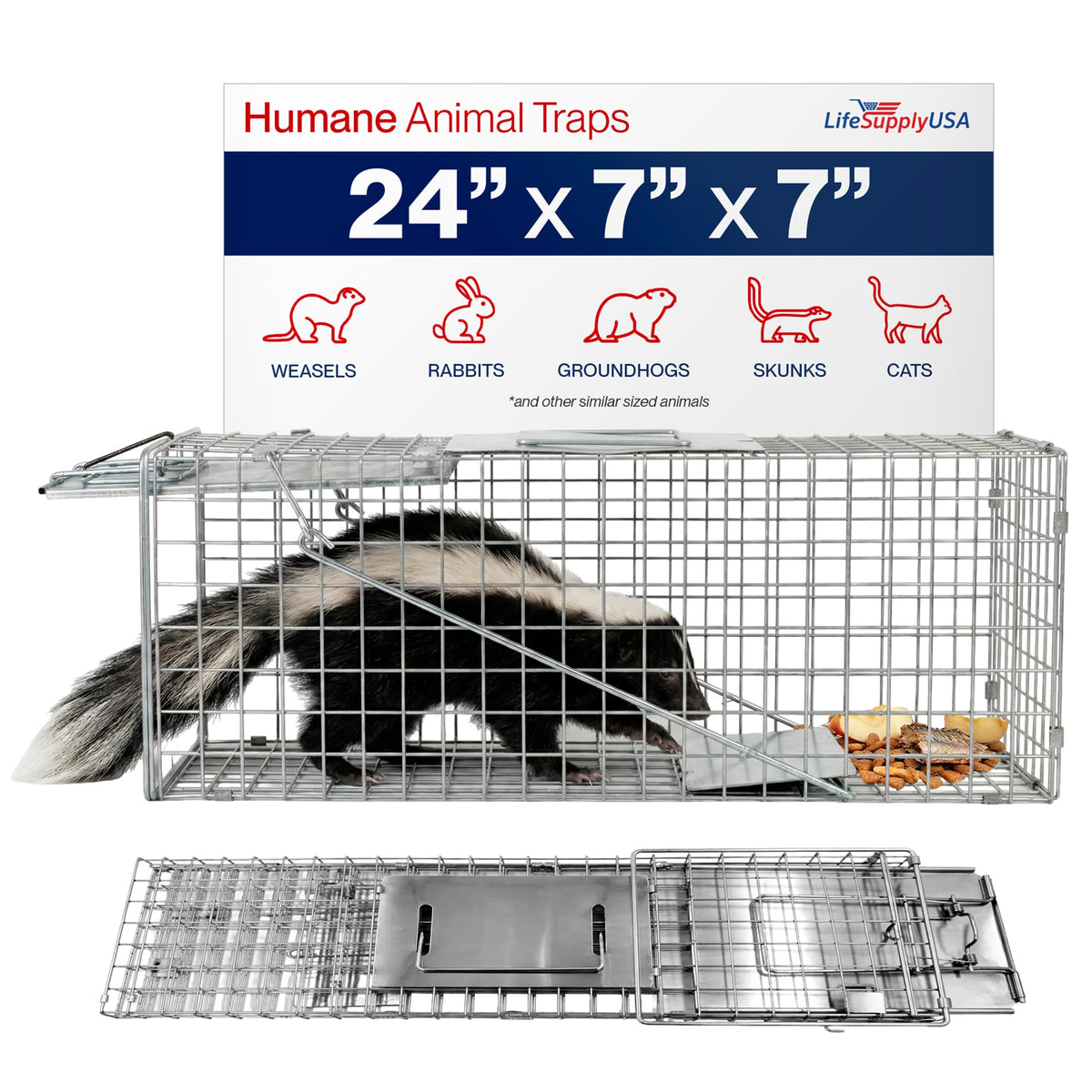 LifeSupplyUSA front view of 24 inch trap showing full cage and entry benefit