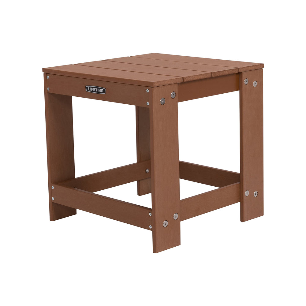 LIFETIME Adirondack Table next to an Adirondack chair to show size and scale