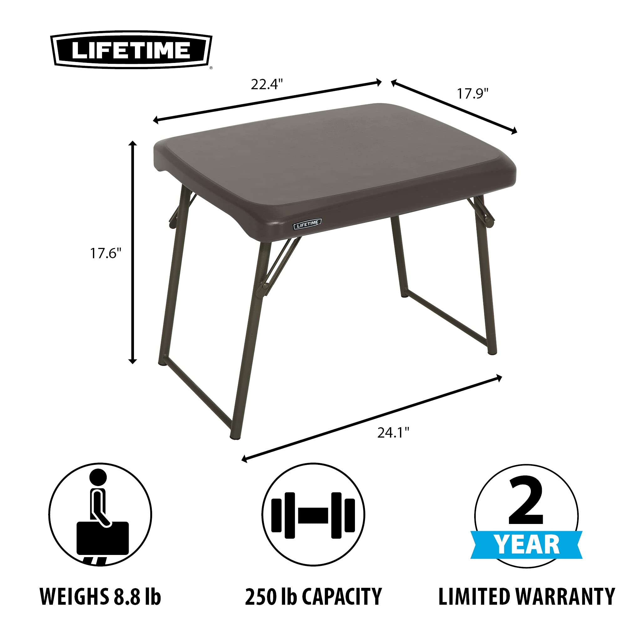 LIFETIME used beside a camp chair offering a stable surface for food and gear
