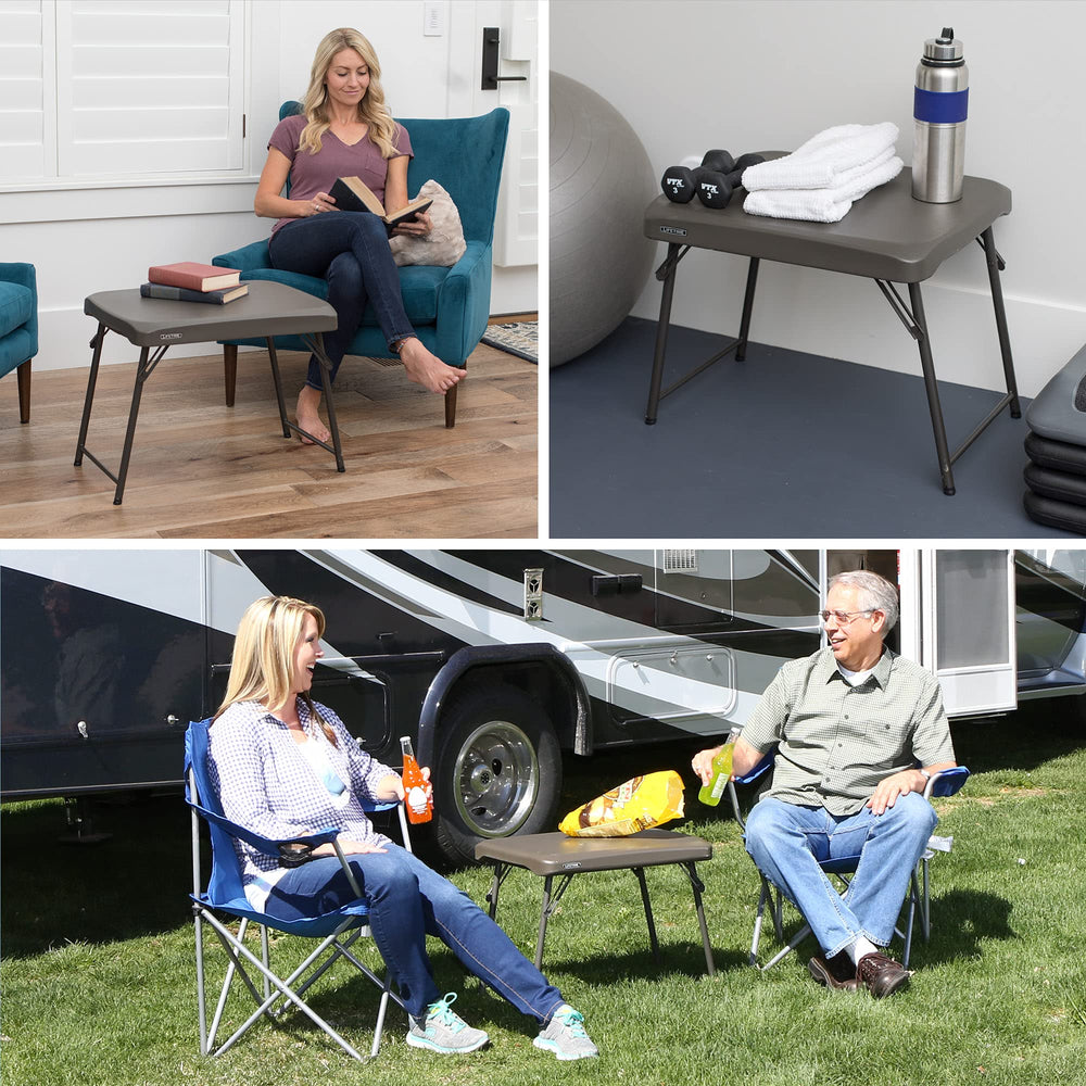 LIFETIME beside a camping chair showing size and portability for travelers