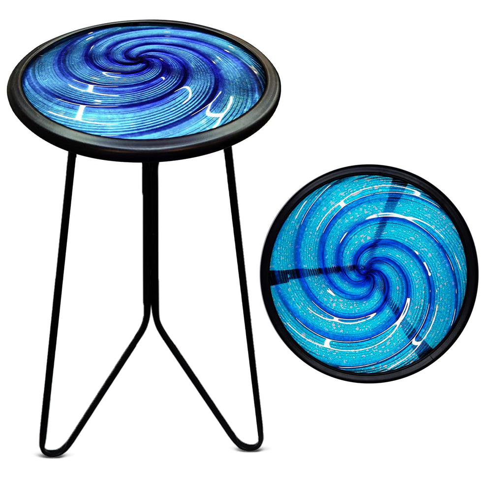 LIFFY blue side table front view showing compact style and portability